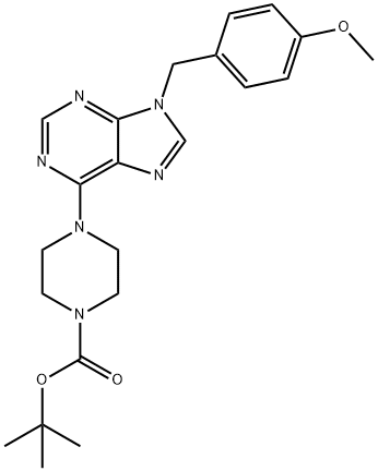 4-[9-(4-Methoxy-benzyl)-9H-purin-6-yl]-piperazine-1-carboxylic acid tert-butyl ester 구조식 이미지