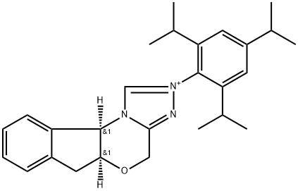 4H,6H-Indeno[2,1-b][1,2,4]triazolo[4,3-d][1,4]oxazinium, 5a,10b-dihydro-2-[2,4,6-tris(1-methylethyl)phenyl]-, (5aS,10bR)- Structure