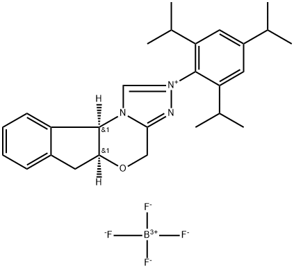 4H,6H-Indeno[2,1-b][1,2,4]triazolo[4,3-d][1,4]oxazinium, 5a,10b-dihydro-2-[2,4,6-tris(1-methylethyl)phenyl]-, (5aS,10bR)-, tetrafluoroborate(1-) (1:1) Structure
