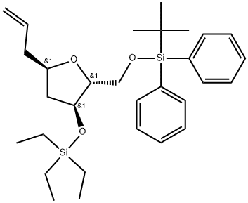 ((2R,3S,5R)-5-allyl-2-(((tert-butyldiphenylsilyl)oxy)methyl)-3-(triethylsilyl)oxy)tetrahydrofuran 구조식 이미지