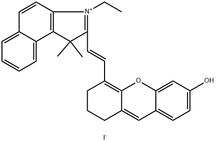 2-[(1E)-2-(2,3-Dihydro-6-hydroxy-1H-xanthen-4-yl)ethenyl]-3-ethyl-1,1-dimethyl-1H-?benz[e]indolium iodide (1:1) Structure