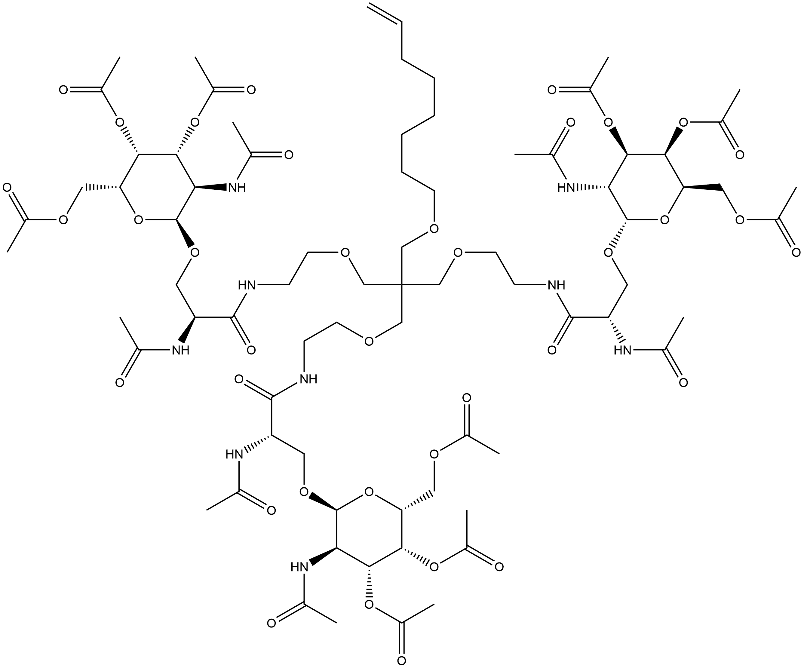 S-(R*,R*)]-N,N'-[[2-[[2-[[(2S)-2-(acetylamino)-1-oxo-3-[[3,4,6-tri-O-acetyl-2-(acetylamino)-2-deoxy-α-D-galactopyranosyl]oxy]propyl]amino]ethoxy]methyl]-2-[(7-octenyloxy)methyl]-1,3-propanediyl]bis(oxy-2,1-ethanediyl)]bis[2-(acetylamino)-3-[[3,4,6-tri-O-acetyl-2-(acetylamino)-2-deoxy-α-D-galactopyranosyl]oxy]-Propanamide Structure