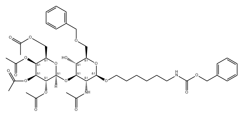 Carbamic acid, 6-2-(acetylamino)-2-deoxy-6-O-(phenylmethyl)-3-O-(2,3,4,6-tetra-O-acetyl-.beta.-D-galactopyranosyl)-.beta.-D-glucopyranosyloxyhexyl-, phenylmethyl ester Structure