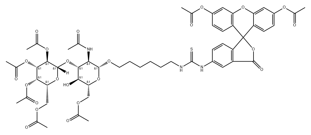 Thiourea, N-6-6-O-acetyl-2-(acetylamino)-2-deoxy-3-O-(2,3,4,6-tetra-O-acetyl-.beta.-D-galactopyranosyl)-.beta.-D-glucopyranosyloxyhexyl-N-3,6-bis(acetyloxy)-3-oxospiroisobenzofuran-1(3H),9-9Hxanthen-5-yl- Structure