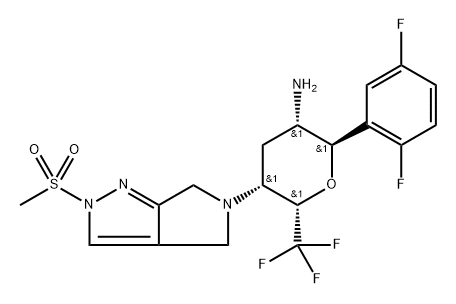 D-arabino-Hexitol, 5-amino-2,6-anhydro-1,3,4,5-tetradeoxy-6-C-(2,5-difluorophenyl)-3-[2,6-dihydro-2-(methylsulfonyl)pyrrolo[3,4-c]pyrazol-5(4H)-yl]-1,1,1-trifluoro-, (6R)- Structure