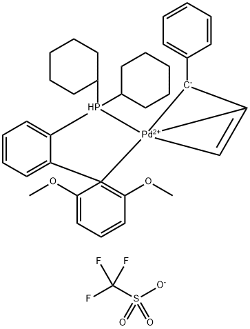 Dicyclohexyl(2′,6′-dimethoxy[1,1′-biphenyl]-2-yl-κC1′)phosphine-κP][(1,2,3-η)-1-phenyl-2-propen-1-yl]palladium(1+) 1,1,1-trifluoromethanesulfonate Structure