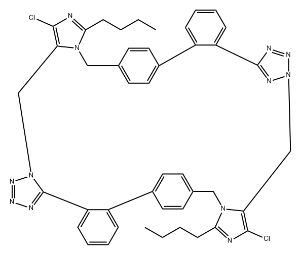 9H,32H-15,18:33,36-Dietheno-8,5-nitrilo-14H,27H-benzo[m]diimidazo[5,1-f:5',1'-r]tetrazolo[5,1-o][2,3,4,7,16,19]benzohexaazacyclohexacosine, 12,30-dibutyl-10,28-dichloro- Structure