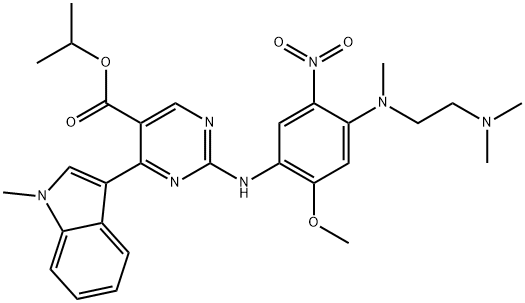 5-Pyrimidinecarboxylic acid, 2-[[4-[[2-(dimethylamino)ethyl]methylamino]-2-methoxy-5-nitrophenyl]amino]-4-(1-methyl-1H-indol-3-yl)-, 1-methylethyl ester Structure
