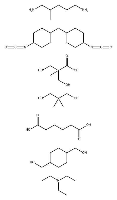 헥산디오산,1,4-시클로헥산디메탄올,2,2-디메틸-1,3-프로판디올,3-히드록시-2-(히드록시메틸)-2-메틸프로판산,1,1-메틸렌비스4-이소시아네이토시클로헥산및2-메틸-1,5-펜탄디아민,compd.N,N-디에틸에탄아민사용 구조식 이미지