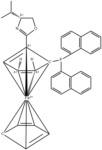 (R,R)-(4,5-Dihydro-4-isopropyl-2-oxazolyl)-2-[di(1- naphthyl)phosphino]ferrocene Structure