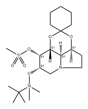 Spirocyclohexane-1,2-1,3dioxino4,5,6-hiindolizin-9-ol, 8-(1,1-dimethylethyl)dimethylsilyloxyoctahydro-, methanesulfonate (ester), 3aS-(3a.alpha.,8.alpha.,9.alpha.,9a.beta.,9b.alpha.)- Structure