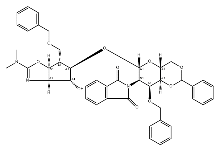 .beta.-D-Allopyranoside, (3aR,4R,5R,6S,6aS)-2-(dimethylamino)-3a,5,6,6a-tetrahydro-4-hydroxy-6-(phenylmethoxy)methyl-4H-cyclopentoxazol-5-yl 2-deoxy-2-(1,3-dihydro-1,3-dioxo-2H-isoindol-2-yl)-3-O-(phenylmethyl)-4,6-O-(phenylmethylene)- Structure