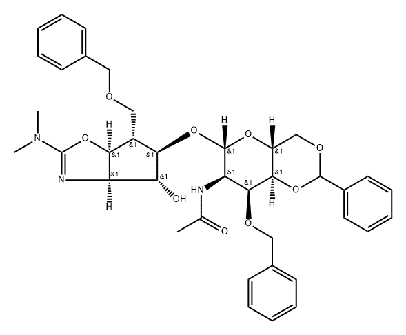 .beta.-D-Allopyranoside, (3aR,4R,5R,6S,6aS)-2-(dimethylamino)-3a,5,6,6a-tetrahydro-4-hydroxy-6-(phenylmethoxy)methyl-4H-cyclopentoxazol-5-yl 2-(acetylamino)-2-deoxy-3-O-(phenylmethyl)-4,6-O-(phenylmethylene)- Structure