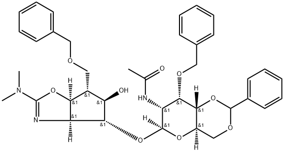 .beta.-D-Allopyranoside, (3aS,4R,5R,6R,6aS)-2-(dimethylamino)-3a,5,6,6a-tetrahydro-5-hydroxy-6-(phenylmethoxy)methyl-4H-cyclopentoxazol-4-yl 2-(acetylamino)-2-deoxy-3-O-(phenylmethyl)-4,6-O-(phenylmethylene)- Structure