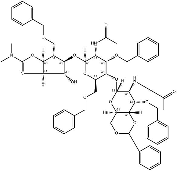 .beta.-D-Allopyranoside, (3aR,4R,5R,6S,6aS)-2-(dimethylamino)-3a,5,6,6a-tetrahydro-4-hydroxy-6-(phenylmethoxy)methyl-4H-cyclopentoxazol-5-yl 2-(acetylamino)-4-O-2-(acetylamino)-2-deoxy-3-O-(phenylmethyl)-4,6-O-(phenylmethylene)-.beta.-D-allopyranosyl-2-de Structure