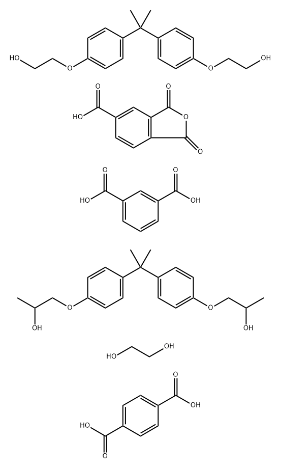 1,3-Benzenedicarboxylic acid polymer with 1,4-benzenedicarboxylic acid, 1,3-dihydro-1,3-dioxo-5-isobenzofurancarboxylic acid, 1,2-ethanediol, 2,2'-[(1-methylethylidene)bis(4,1-phenyleneoxy)]bis[ethanol] and 1,1'-[(1-methylethylidene)bis(4,1-phenyleneoxy)]bis[2-propanol] Structure