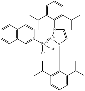 Palladium, [1,3-bis[2,6-bis(1-methylethyl)phenyl]-1,3-dihydro-2H-imidazol-2-ylidene]dichloro(isoquinoline)-, (SP-4-1)- Structure