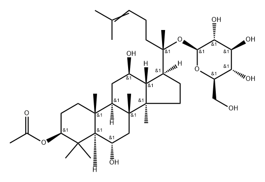 β-D-Glucopyranoside, (3β,6α,12β)-3-(acetyloxy)-6,12-dihydroxydammar-24-en-20-yl 구조식 이미지
