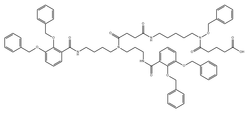 18-(benzyloxy)-7-(3-(2,3-bis(benzyloxy)benzamido)propyl)-1-(2,3-bis(benzyloxy)phenyl)-1,8,11,19-tetraoxo-2,7,12,18-tetraazatricosan-23-oic acid 구조식 이미지