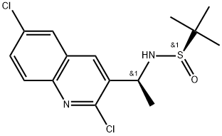 2-Propanesulfinamide, N-[(1S)-1-(2,6-dichloro-3-quinolinyl)ethyl]-2-methyl-, [S(R)]- Structure