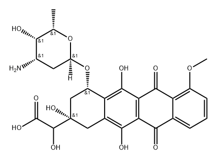 2-Naphthaceneacetic acid, 4-[(3-amino-2,3,6-trideoxy-α-L-lyxo-hexopyranosyl)oxy]-1,2,3,4,6,11-hexahydro-α,2,5,12-tetrahydroxy-7-methoxy-6,11-dioxo-, (2S,4S)- Structure