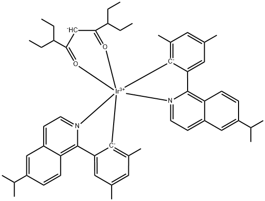 Iridium, (3,7-diethyl-4,6-nonanedionato-κO4,κO6)bis[2,4-dimethyl-6-[6-(1-methylethyl)-1-isoquinolinyl-κN]phenyl-κC]- Structure