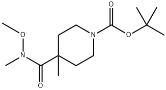 1-Piperidinecarboxylic acid, 4-[(methoxymethylamino)carbonyl]-4-methyl-, 1,1-dimethylethyl ester Structure