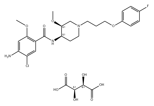 Benzamide, 4-amino-5-chloro-N-[(3R,4S)-1-[3-(4-fluorophenoxy)propyl]-3-methoxy-4-piperidinyl]-2-methoxy-, rel-, (2R,3R)-2,3-dihydroxybutanedioate (1:1) Structure