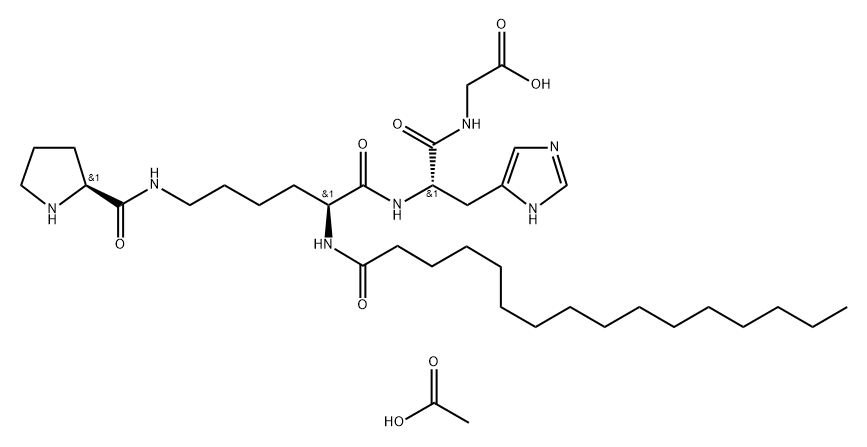 Glycine, N2-(1-oxohexadecyl)-N6-L-prolyl-L-lysyl-L-histidyl-, acetate (1:1) Structure