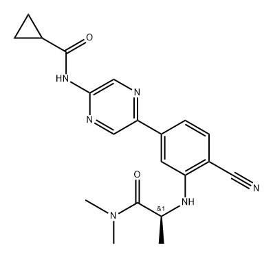 Cyclopropanecarboxamide, N-[5-[4-cyano-3-[[(1S)-2-(dimethylamino)-1-methyl-2-oxoethyl]amino]phenyl]-2-pyrazinyl]- Structure