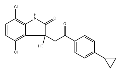 2H-Indol-2-one, 4,7-dichloro-3-[2-(4-cyclopropylphenyl)-2-oxoethyl]-1,3-dihydro-3-hydroxy-, (+)- 구조식 이미지