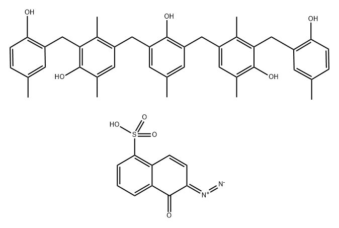 Mixed esters (mono,bis,tris,tetrakis,pentakis)of 2,6-bis(4-hydroxy-3-(2-hydroxy-5-methylbenzyl)-2,5-dimethylbenzyl)-p-cresol and 6-diazo-5,6-dihydro-5-oxo-1-naphthalenesulfonic acid Structure