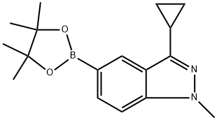 3-Cyclopropyl-1-methyl-5-(4,4,5,5-tetramethyl-1,3,2-dioxaborolan-2-yl)-1H-indazole 구조식 이미지