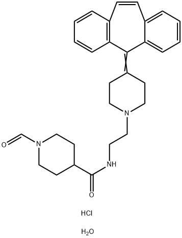 4-Piperidinecarboxamide, N-[2-[4-(5H-dibenzo[a,d]cyclohepten-5-ylidene)-1-piperidinyl]ethyl]-1-formyl-, hydrochloride, hydrate (1:1:1) Structure