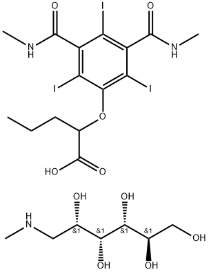 (2R,3R,4R,5S)-6-methylaminohexane-1,2,3,4,5-pentol, 2-[2,4,6-triiodo-3 ,5-bis(methylcarbamoyl)phenoxy]pentanoic acid 구조식 이미지