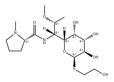 2-Hydroxyethyl 6,8-dideoxy-7-O-methyl-6-[[[(2S)-1-methyl-2-pyrrolidinyl]carbonyl]amino]-1-thio-D-erythro-α-D-galacto-octopyranoside Structure