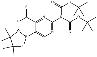 Di-tert-butyl (4-(difluoromethyl)-5-(4,4,5,5-tetramethyl-1,3,2-dioxaborolan-2-yl)pyrimidin-2-yl)iminodicarbonate Structure