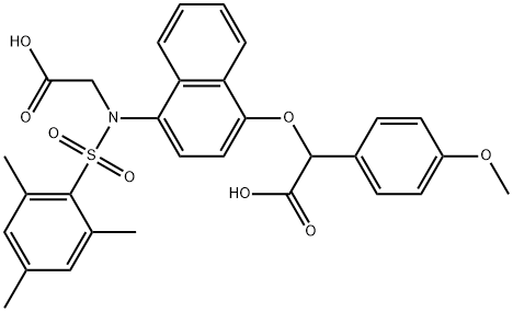 Benzeneacetic acid, α-[[4-[(carboxymethyl)[(2,4,6-trimethylphenyl)sulfonyl]amino]-1-naphthalenyl]oxy]-4-methoxy- Structure