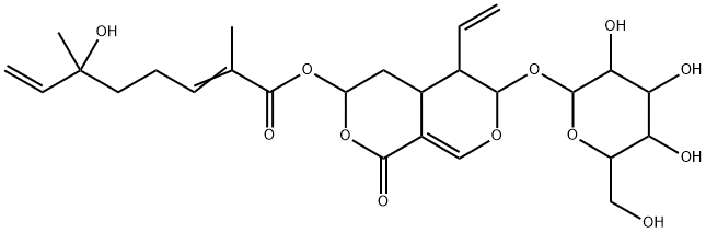 6-Hydroxy-2,6-dimethyl-2,7-octadienoic acid 5-ethenyl-6-(β-D-glucopyranosyloxy)-4,4a,5,6-tetrahydro-1-oxo-1H,3H-pyrano[3,4-c]pyran-3-yl ester Structure