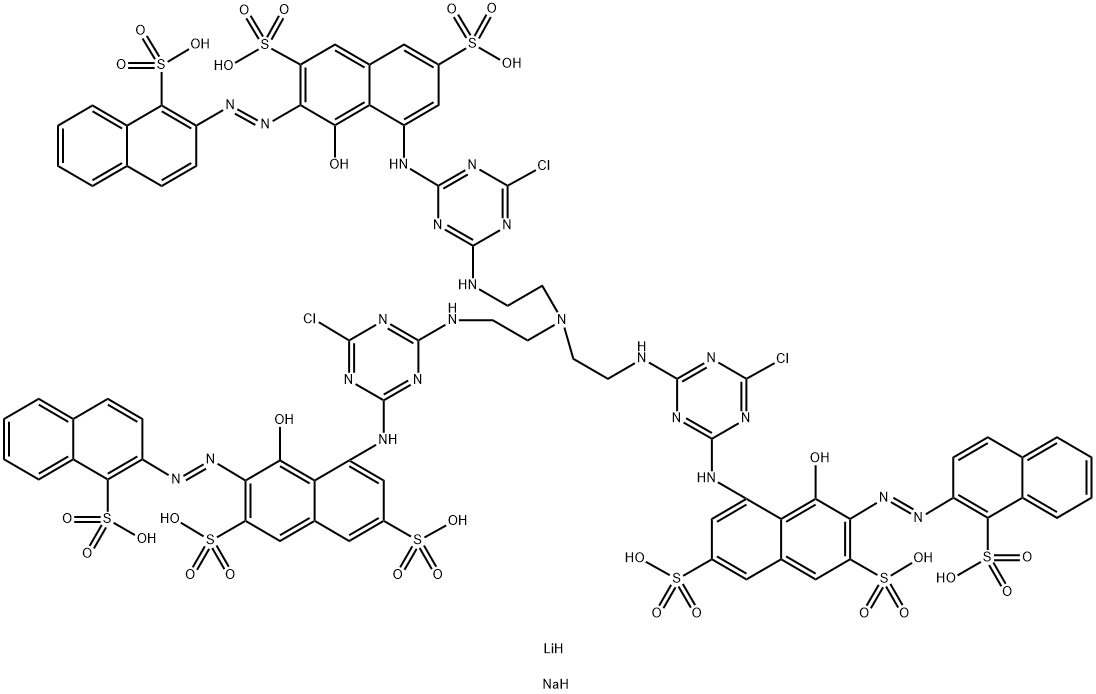4,4',4''-[나이트릴로트리스[2,1-에테인다이일이미노(6-클로로-  1,3,5-트라이아진-4,2-다이일)이미노]]트리스[5-하이드록시-6-[  (1-설포-2-나프탈레닐)아조]-2,7-나프탈렌다이설폰산, 리튬  소듐 염 구조식 이미지