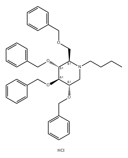 Piperidine, 1-butyl-3,4,5-tris(phenylmethoxy)-2-[(phenylmethoxy)methyl]-, hydrochloride (1:1), (2R,3R,4R,5S)- Structure