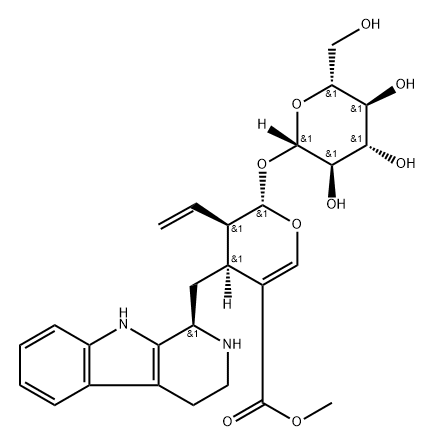 (4S)-4β-[[(1R)-1,2,3,4-Tetrahydro-β-carboline-1β-yl]methyl]-5β-ethenyl-6α-(β-D-glucopyranosyloxy)-5,6-dihydro-4H-pyran-3-carboxylic acid methyl ester Structure