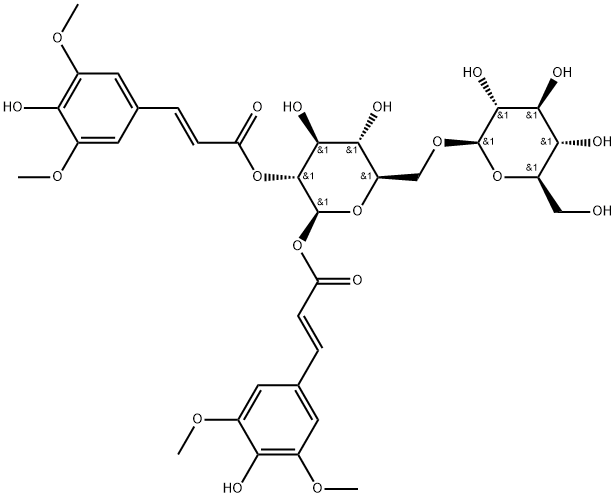 β-D-Glucopyranose, 6-O-β-D-glucopyranosyl-, 1,2-bis[(2E)-3-(4-hydroxy-3,5-dimethoxyphenyl)-2-propenoate] Structure