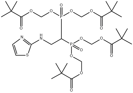 Propanoic acid, 2,2-dimethyl-, 1,1′,1′′,1′′′-[[2-(2-thiazolylamino)ethylidene]bis[phosphinylidynebis(oxymethylene)]] ester Structure