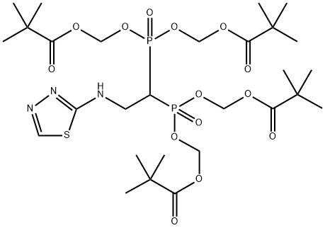 Propanoic acid, 2,2-dimethyl-, 1,1′,1′′,1′′′-[[2-(1,3,4-thiadiazol-2-ylamino)eth… Structure