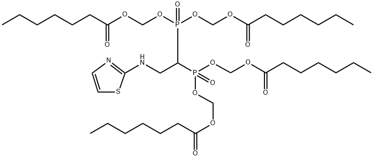 Heptanoic acid, 1,1′,1′′,1′′′-[[2-(2-thiazolylamino)ethylidene]bis[phosphinylidynebis(oxymethylene)]] ester Structure