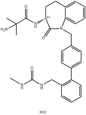 Propanamide, 2-amino-2-methyl-N-[(3R)-2,3,4,5-tetrahydro-1-[[2'-[[[(methylamino)carbonyl]amino]methyl][1,1'-biphenyl]-4-yl]methyl]-2-oxo-1H-1-benzazepin-3-yl]-, hydrochloride (1:1) 구조식 이미지