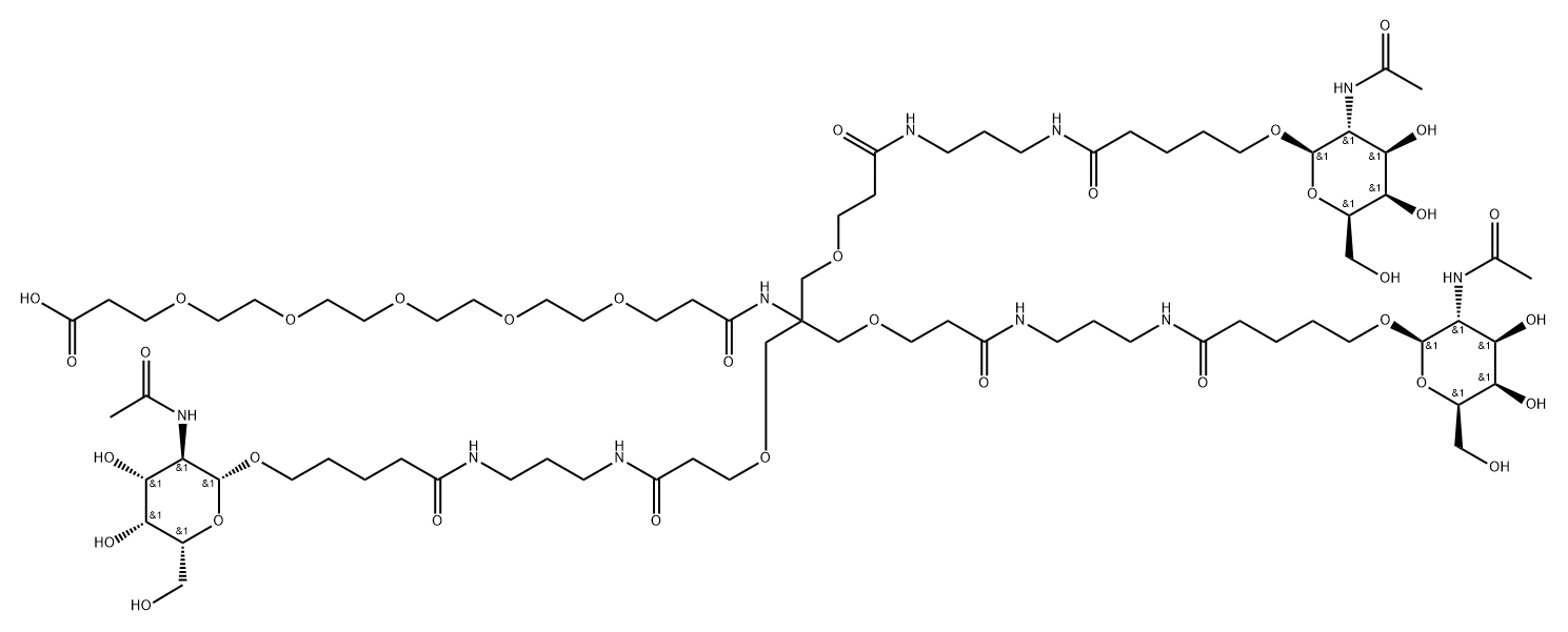 4,11,14,17,20,23-Hexaoxa-7-azapentacosanamide, N-[3-[[5-[[2-(acetylamino)-2-deoxy-β-D-galactopyranosyl]oxy]-1-oxopentyl]amino]propyl]-6,6-bis[[3-[[3-[[5-[[2-(acetylamino)-2-deoxy-β-D-galactopyranosyl]oxy]-1-oxopentyl]amino]propyl]amino]-3-oxopropoxy]methyl]-25-hydroxy-8-oxo- Structure