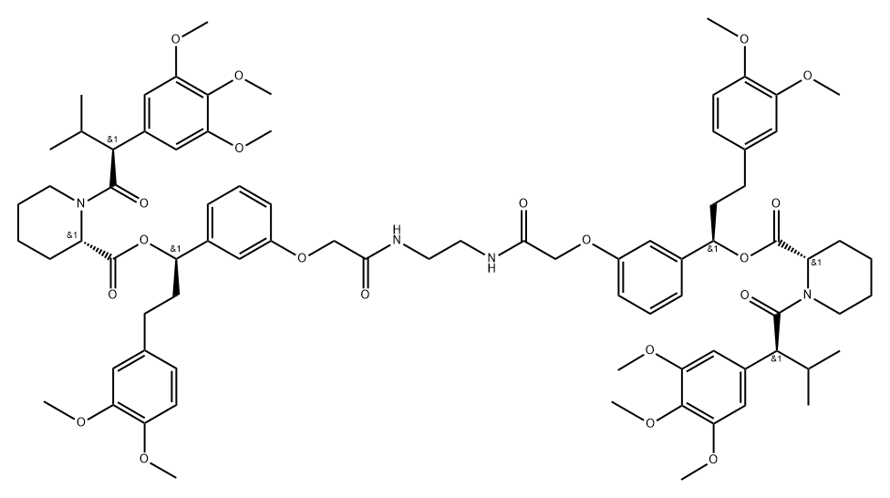 2-Piperidinecarboxylic acid, 1-[3-methyl-1-oxo-2-(3,4,5-trimethoxyphenyl)butyl]-, 1,2-ethanediylbis[imino(2-oxo-2,1-ethanediyl)oxy-3,1-phenylene[3-(3,4-dimethoxyphenyl)propylidene]] ester, [2S-[1(R*),2R*[S*[S*[1(R*),2R*]]]]]- (9CI) Structure