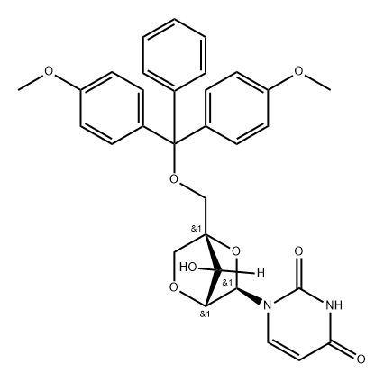 5'-O-(4,4'-Dimethoxytrityl)-2'-O,4'-C-methylene uridine Structure